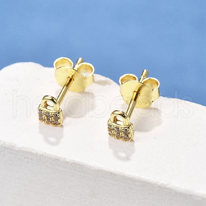 Lock S925 Sterling Silver Micro Pave Clear Cubic Zirconia Stud Earrings for Women EJEW-K307-03A-G-1