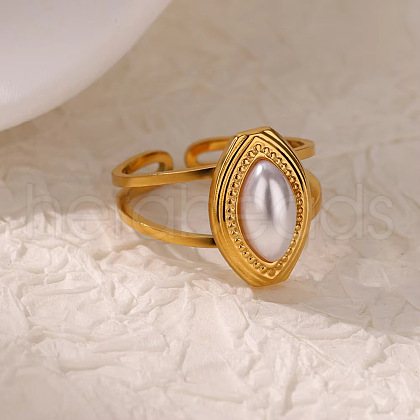 Retro Royal Style 304 Stainless Steel Imitation Pearl Cuff Rings FS-WG343E9-01-1