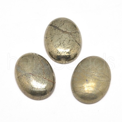 Oval Natural Pyrite Cabochons X-G-I125-10-14x10mm-1