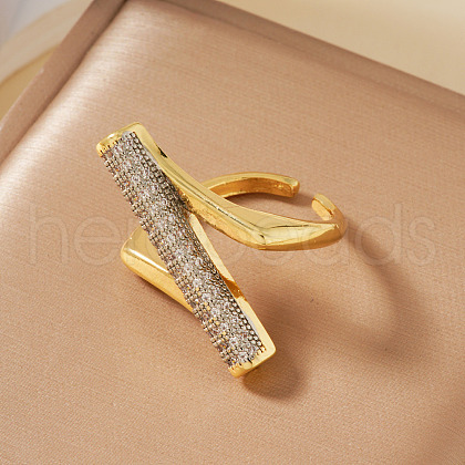 Brass Micro Pave Cubic Zirconia Cuff Rings for Women BP2038-3-1