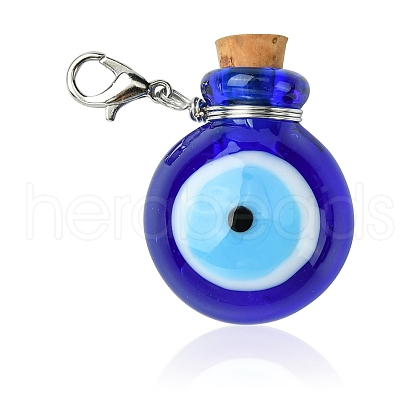 Handmade Evil Eye Lampwork Perfume Bottle Pendant Decorations HJEW-CJ00011-1
