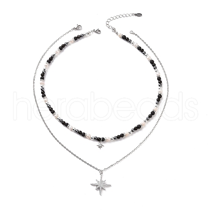 Clear Cubic Zirconia Star Pendant Necklaces Set NJEW-JN04150-1