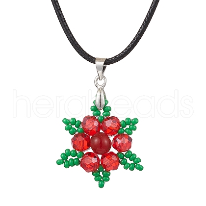 Natural Carnelian(Dyed & Heated) & Glass Snowflake Pendant Necklaces NJEW-JN05054-01-1