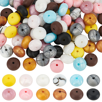 WADORN 120Pcs Flat Round Food Grade Eco-Friendly Silicone Beads SIL-WR0001-04B-1