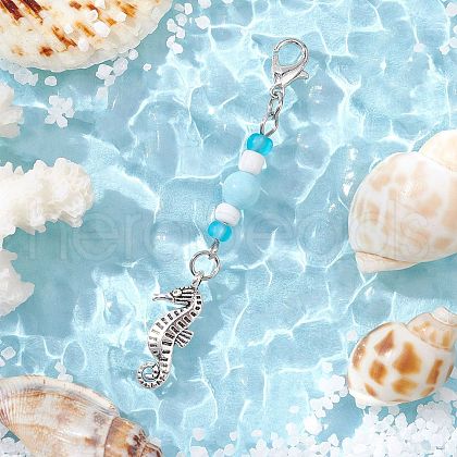 Ocean Theme Alloy Charm & Glass Beads Pendant Decorations HJEW-JM03156-07-1