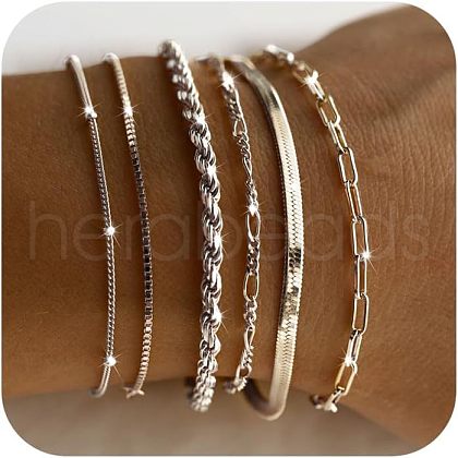 6Pcs Bohemian Style Alloy Chain Bracelets Kit for Women WG2620E-01-1