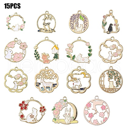 15Pcs 15 Styles Alloy Enamel Pendants FIND-YW0004-73-1