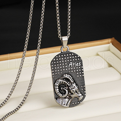 201 Stainless Steel Oval with Engraved Constellation Pendant Necklaces for Men WG36A86-01-1