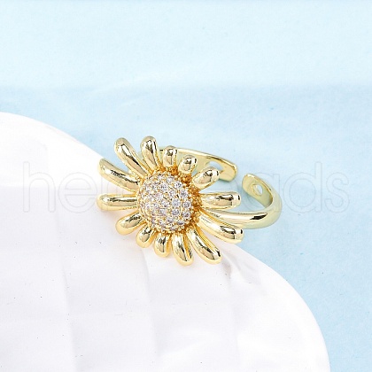 Brass Micro Pave Clear Cubic Zirconia Cuff Rings for Women RJEW-U047-28G-1