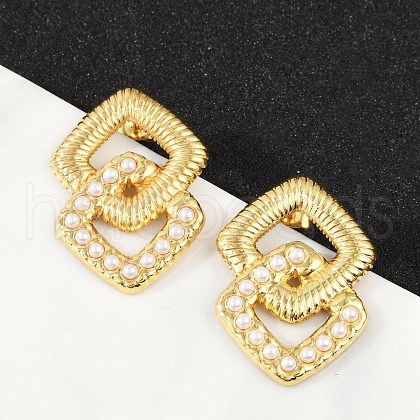 304 Stainless Steel ABS Plastic Pearl Stud Earrings for Women EJEW-U046-10G-1