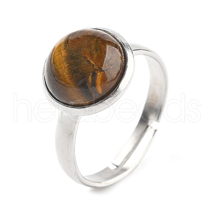 Half Round Natural Tiger Eye Finger Rings RJEW-M062-01P-25-1