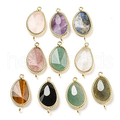 Natural Mixed Stone Faceted Teardrop Connector Charms G-M431-02G-1