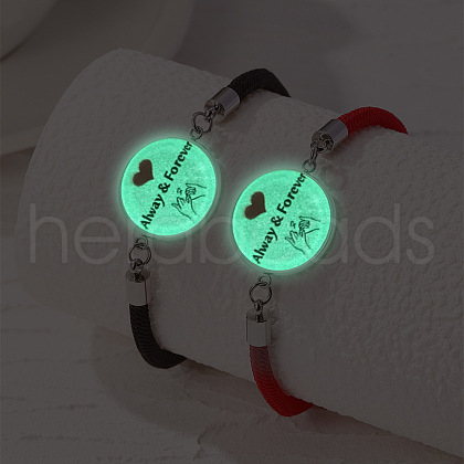 2Pcs Luminous Alloy Glass Flat Round Link Bracelets WG46F56-03-1