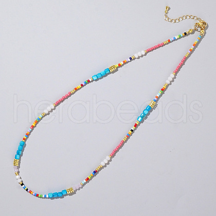 Ethnic Style Rainbow Color Square Natural Shell & Glass & Glass Seed Beaded Necklaces for Women RH4254-1-1