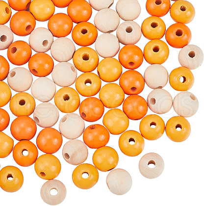 SOFPLATE Thanksgiving Day Theme 5 Strands Spray Painted Natural Wood Beads Strands WOOD-SP0001-02C-1