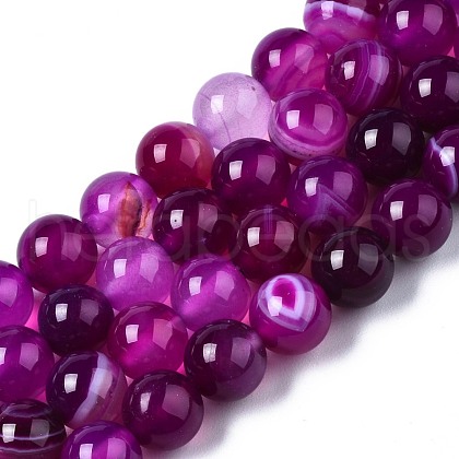 Natural Striped Agate/Banded Agate Bead Strands G-T046-8mm-B15-1