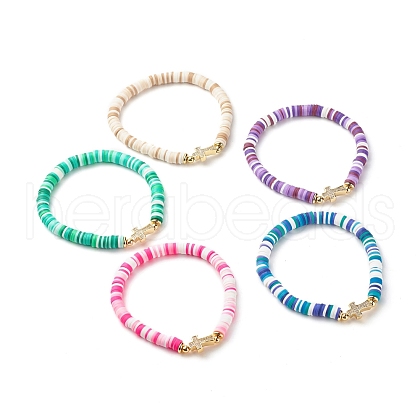 Polymer Clay Heishi Beads Stretch Bracelet for Women BJEW-JB07207-1
