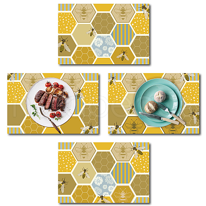 Rectangle with Bees Pattern Cotton Linen Cloth Table Mat AJEW-WH0196-010-1