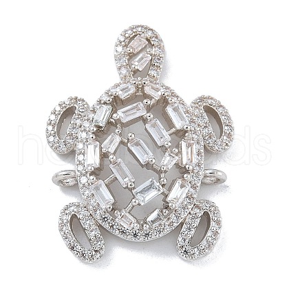 Rack Plating Brass Clear Cubic Zirconia Turtle Connector Charms KK-A234-054P-1