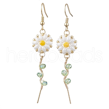 Daisy Flower Glass Dangle Earrings EJEW-JE05727-1