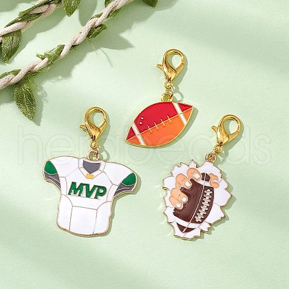 3Pcs 3 Styles Rugby Theme Alloy Enamel Pendants Decoration HJEW-JM02996-1
