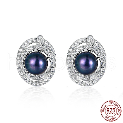 Mother's Day Jewellery Oval Shape Rhodium Plated 925 Sterling Silver Ear Studs LE0614-2-1