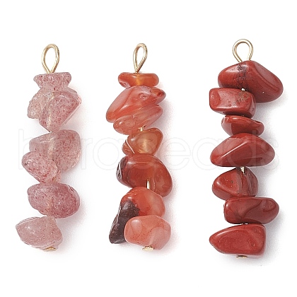 Gradient Color Natural Rhodonite & Natural Red Jasper & Natural Strawberry Quartz Chip Beaded Pendants PALLOY-JF02795-06-1