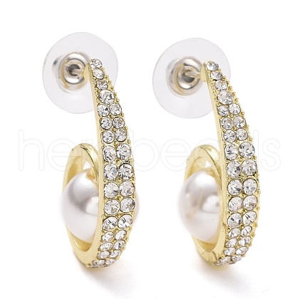 Spiral with Imitation Pearl Beads Stud Earrings EJEW-C006-03-1
