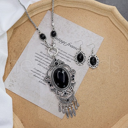 Vintage Ethnic Bohemian Style Alloy & Resin Pendant Necklace & Dangle Earrings Sets FS-WGADC17-02-1