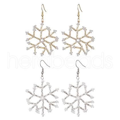 Glass Snowflake Dangle Earrings EJEW-MZ00253-1