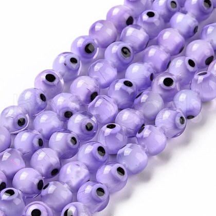 Handmade Evil Eye Lampwork Round Bead Strands X-LAMP-L055-8mm-21-1