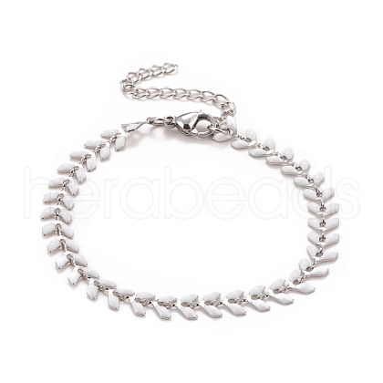 Enamel Wheat Link Chains Bracelet BJEW-P271-02P-04-1