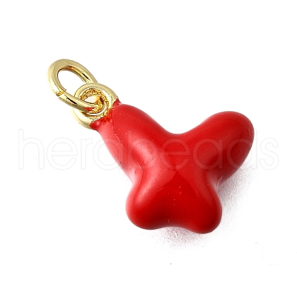 Brass Red Enamel Charms KK-Z102-23G-03-1