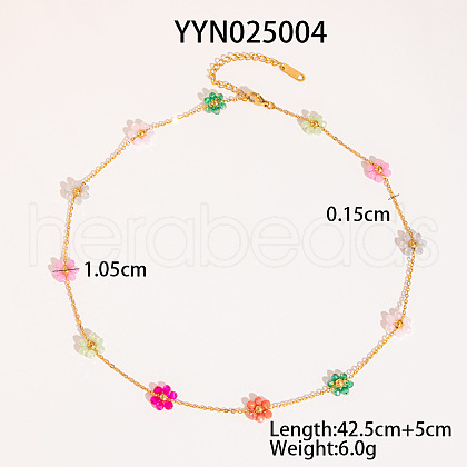 Flower Stainless Steel Glass Beaded Necklaces for Women FN9236-2-1