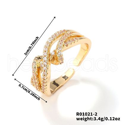Brass Micro Pave Cubic Zirconia Cuff Rings for Women BI4333-2-1
