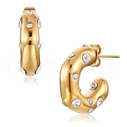 Cubic Zirconia C-shape Stud Earrings JE944A-1