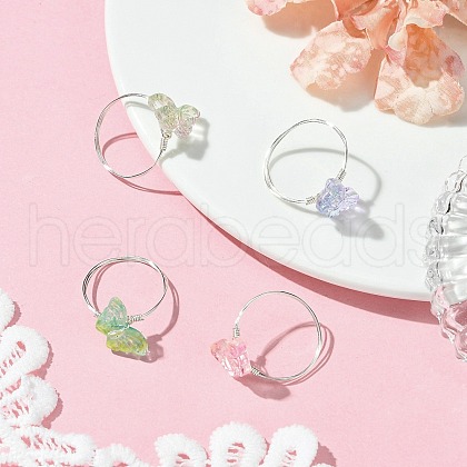 4Pcs 4 Colors Glass Butterfly Finger Rings RJEW-JR00826-02-1