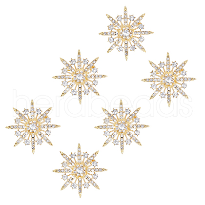 SUPERFINDINGS 6Pcs Alloy Rhinestone Brooches JEWB-FH0001-45G-1