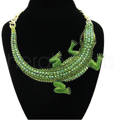 Halloween Crocodile Zinc Alloy Olivine Rhinestone Bib Necklaces for Women FS-WGFFF11-01-1