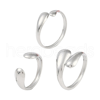 Non-Tarnish 304 Stainless Steel Teardrop Open Cuff Rings for Women RJEW-C095-06P-1