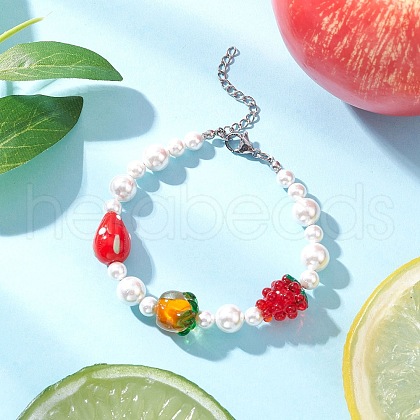 Handmade Lampwork Fruits & Shell Pearl Beaded Bracelets for Women BJEW-TA00650-1