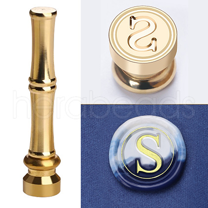 Golden Tone Brass Wax Seal Stamp Head with Bamboo Stick Shaped Handle STAM-K001-05G-S-1