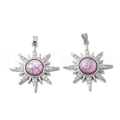 Brass Micro Pave Cubic Zirconia with Resin Pendants KK-Z103-09P-02-1
