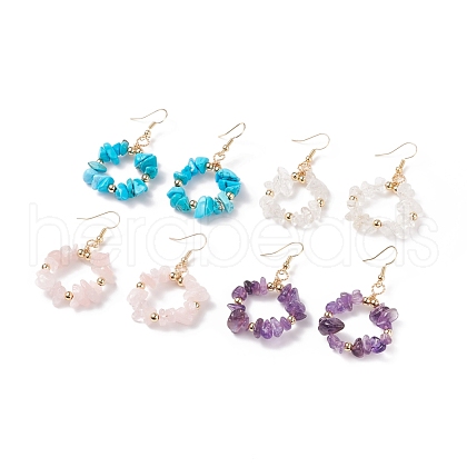 Natural Gemstone Chips Braided Ring Dangle Earrings EJEW-JE04986-1