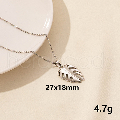 Stylish Stainless Steel Leaf Pendant Necklace for Women VA9826-3-1