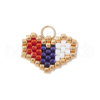 Handmade Glass Seed Beaded Heart Charms PALLOY-MZ00620-02-1