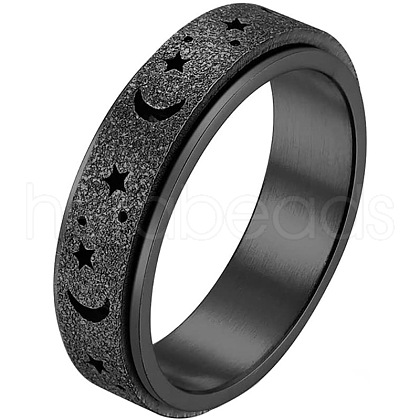 201 Stainless Steel Moon and Star Rotatable Finger Ring MOST-PW0001-005G-02-1
