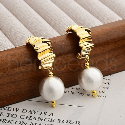Round with Fold Charm Brass Dangle Stud Earrings EJEW-U055-14G-1