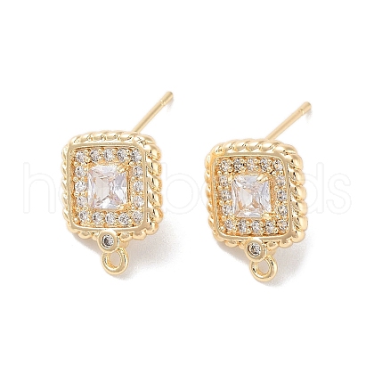 Brass Micro Pave Cubic Zirconia Stud Earring Findings KK-E107-21G-1