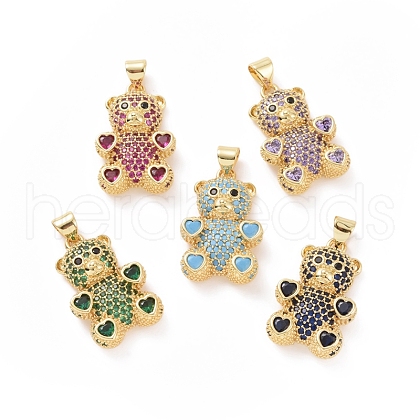 Brass Cubic Zirconia Pendants ZIRC-K089-14G-1